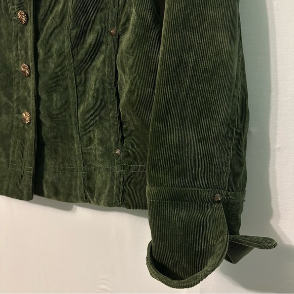 LAL Live A Little Green Corduroy Blazer Jacket Womens Size Med Cropped Gold - Picture 2 of 11